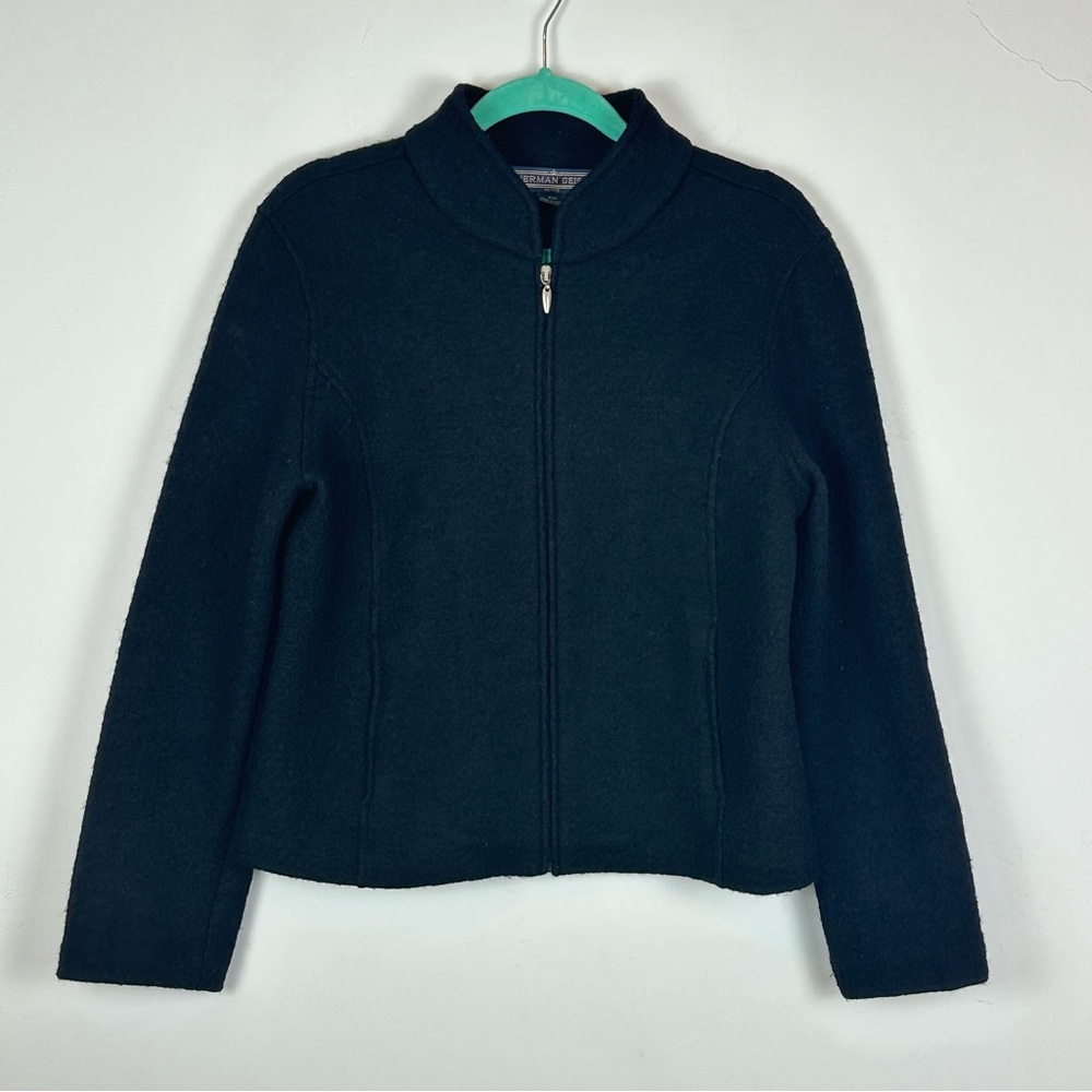 Herman Geist Black Wool Full Zip Jacket Cardigan Minimalist Preppy City PM